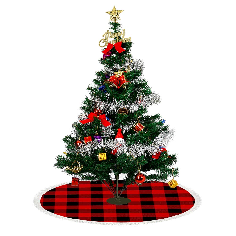 Dream Bay Christmas Tree Skirt,﻿Buffalo Plaid Christmas Tree Mat for Xmas Party Decoration 48x48 Inches