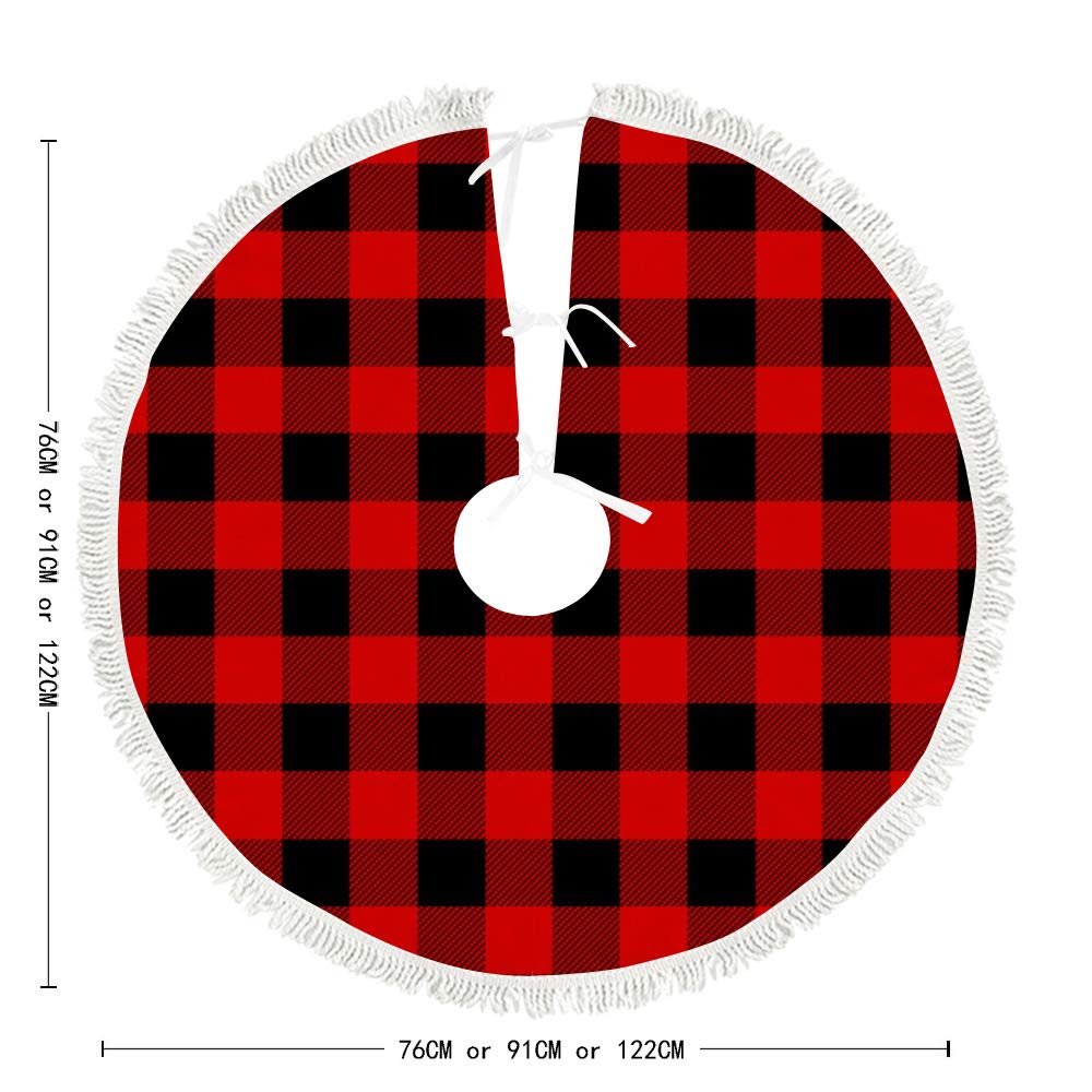 Dream Bay Christmas Tree Skirt,﻿Buffalo Plaid Christmas Tree Mat for Xmas Party Decoration 48x48 Inches