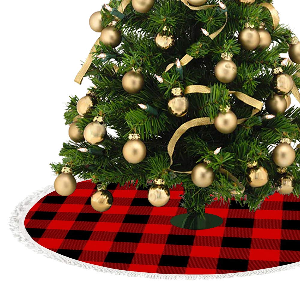 Dream Bay Christmas Tree Skirt,﻿Buffalo Plaid Christmas Tree Mat for Xmas Party Decoration 48x48 Inches