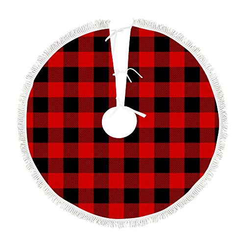 Dream Bay Christmas Tree Skirt,﻿Buffalo Plaid Christmas Tree Mat for Xmas Party Decoration 36x36 Inches