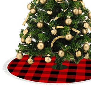 Dream Bay Christmas Tree Skirt,﻿Buffalo Plaid Christmas Tree Mat for Xmas Party Decoration 36x36 Inches