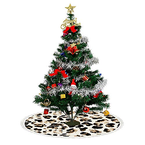 Dream Bay Christmas Tree Skirt,﻿Leopard Christmas Tree Mat for Xmas Party Decoration 48x48 Inches