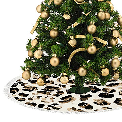 Dream Bay Christmas Tree Skirt,﻿Leopard Christmas Tree Mat for Xmas Party Decoration 48x48 Inches