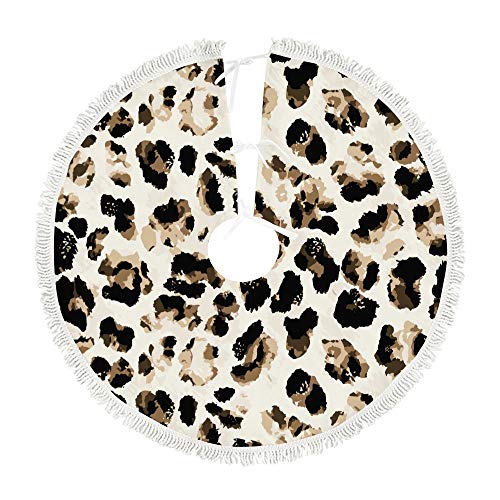 Dream Bay Christmas Tree Skirt,﻿Leopard Christmas Tree Mat for Xmas Party Decoration 36x36 Inches