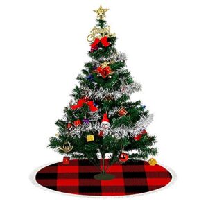 Dream Bay Christmas Tree Skirt,﻿Buffalo Plaid Christmas Tree Mat for Xmas Party Decoration 36x36 Inches