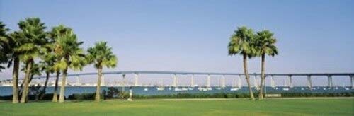 Posterazzi Palm trees on the coast background Coronado Bay Bridge San Diego County California USA Poster Print, (18 x 6)