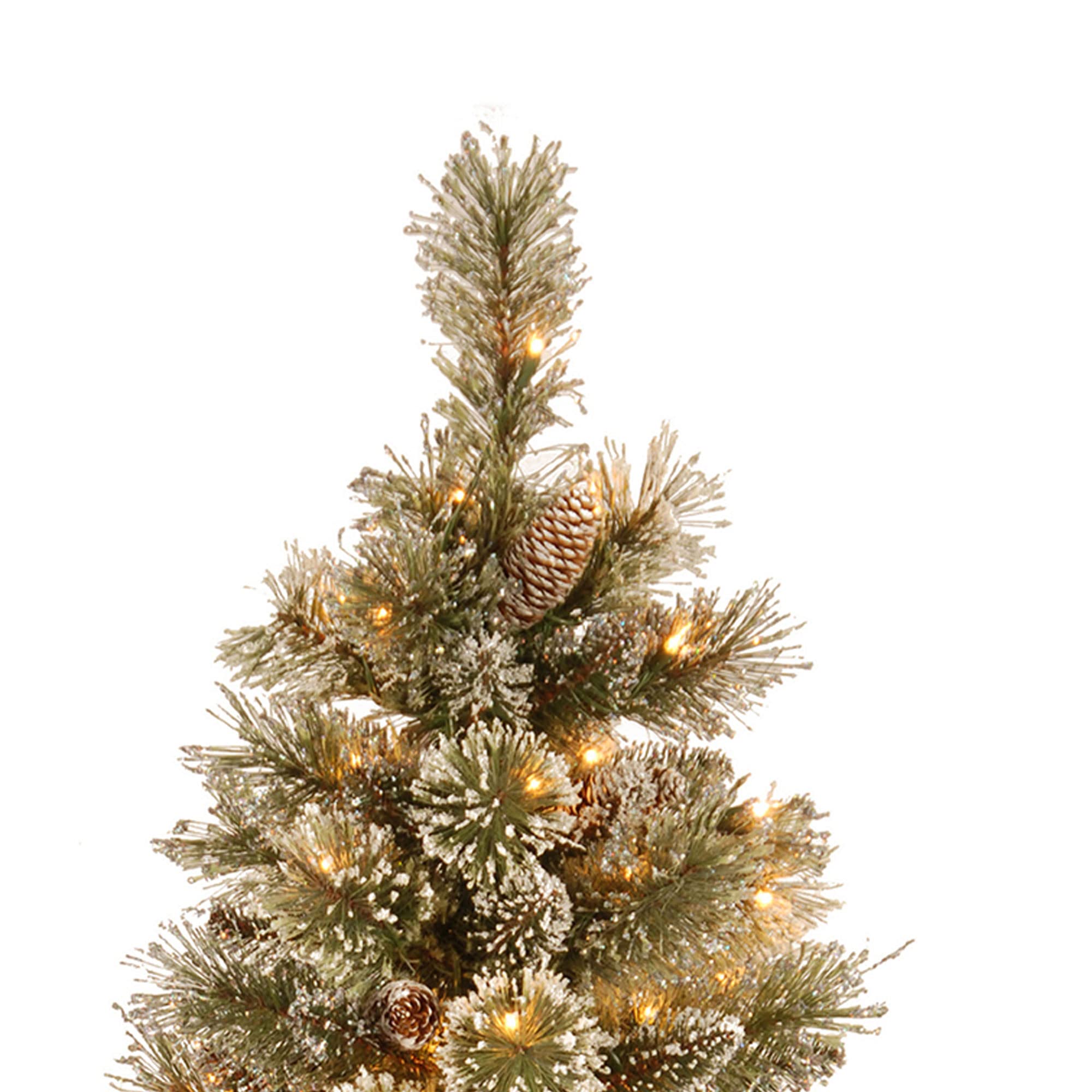 National Tree Company Pre-lit Artificial Mini Christmas Tree | Includes Small White LED Lights, White Tipped Cones, Glitter Branches Pine Cones and Cloth Bag Base | Glittery Bristle Pine - 3 ft