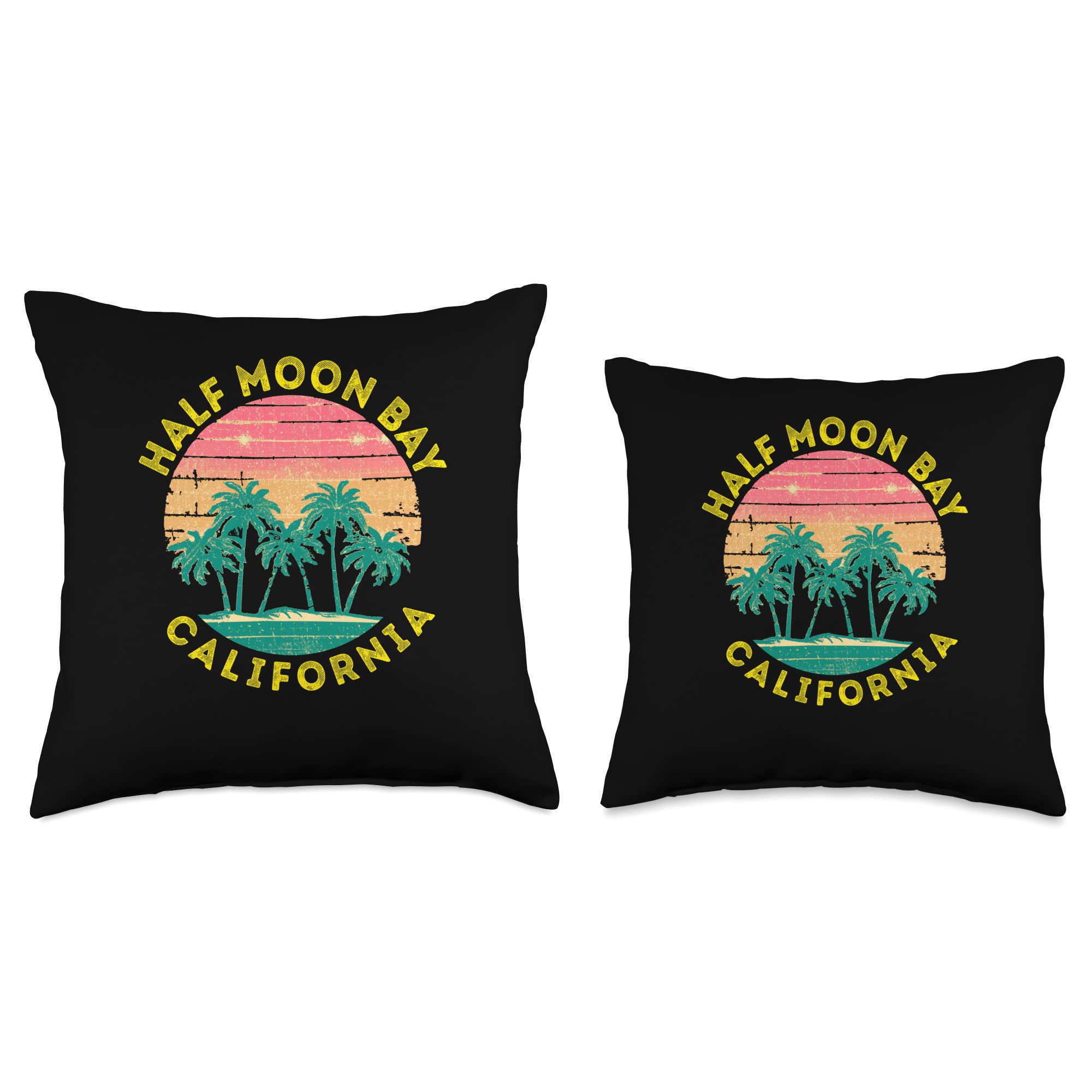 Half Moon Bay Retro Beach Accessories Retro Half Moon Bay Vacation Souvenir Palm Tree Throw Pillow, 18x18, Multicolor