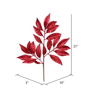 Vickerman 21" Burgundy Glitter Bay Leaf Artificial Christmas Spray. includes 12 sprays per pack.