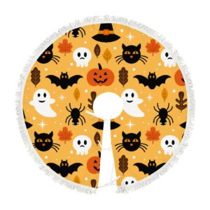 Small Christmas Tree Skirt Halloween Cat Ghost,30 Inch Tree Skirt for Christmas Holiday Party Decoration,Rustic Tree Skirts Mat Home Indoor Outdoor Ornaments