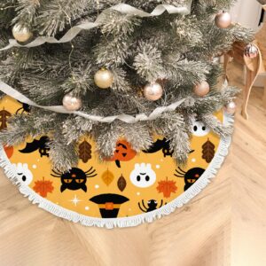 Small Christmas Tree Skirt Halloween Cat Ghost,30 Inch Tree Skirt for Christmas Holiday Party Decoration,Rustic Tree Skirts Mat Home Indoor Outdoor Ornaments