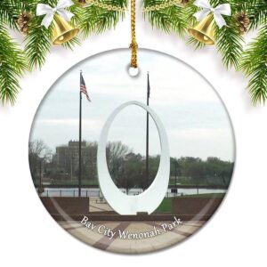 Bay City Wenonah Park Michigan USA America Christmas Ornaments for Tree Ceramic Pendant Double Sided Ornament Decor Xmas Gifts Porcelain Travel Souvenirs