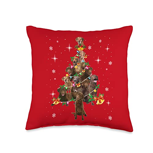 Chesapeake Bay Retriever Christmas Tree Pajama Chesapeake Bay Retriever Christmas Tree Lights Xmas Pajama Throw Pillow, 16x16, Multicolor