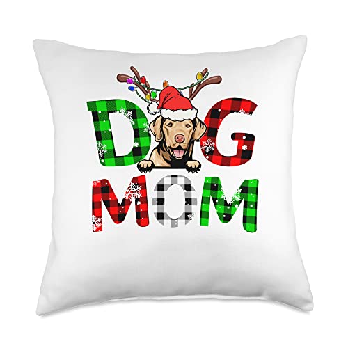 Christmas Decorations Santa Dog Lover Xmas Tree Chesapeake Bay Retriever Dog Mom Buffalo Xmas Reindeer Horn Throw Pillow, 18x18, Multicolor