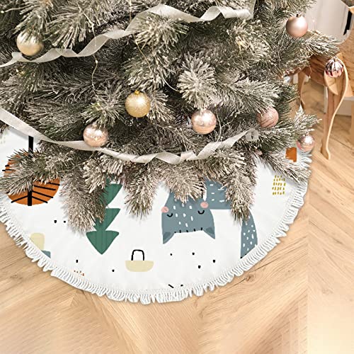 Small Christmas Tree Skirt Woodland Wolf and Trees,30 Inch Tree Skirt for Christmas Holiday Party Decoration,Rustic Tree Skirts Mat Home Indoor Outdoor Ornaments