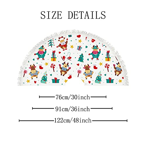 Small Christmas Tree Skirt Christmas Tree Cute Bull,30 Inch Tree Skirt for Christmas Holiday Party Decoration,Rustic Tree Skirts Mat Home Indoor Outdoor Ornaments