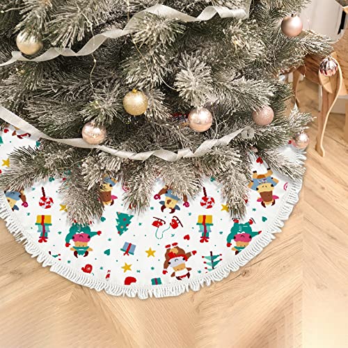 Small Christmas Tree Skirt Christmas Tree Cute Bull,30 Inch Tree Skirt for Christmas Holiday Party Decoration,Rustic Tree Skirts Mat Home Indoor Outdoor Ornaments