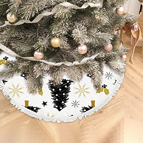 Small Christmas Tree Skirt Christmas Tree Holly Snow,30 Inch Tree Skirt for Christmas Holiday Party Decoration,Rustic Tree Skirts Mat Home Indoor Outdoor Ornaments