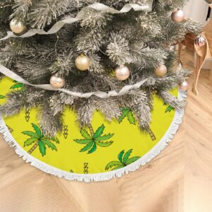 Small Christmas Tree Skirt Doodle Green Palm Tree Pattern,30 Inch Tree Skirt for Christmas Holiday Party Decoration,Rustic Tree Skirts Mat Home Indoor Outdoor Ornaments