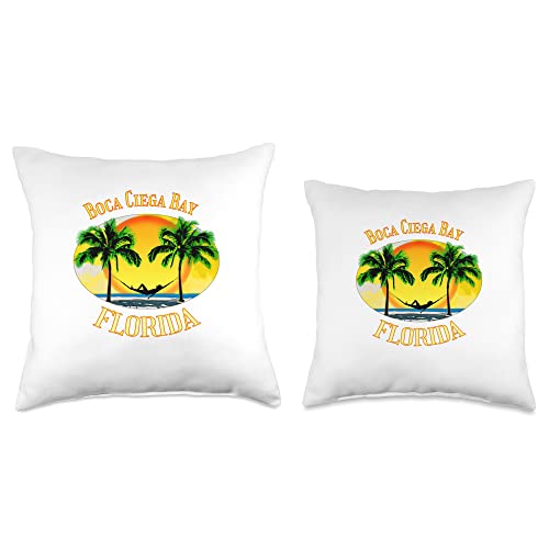 Fun Boca Ciega Bay Florida Souvenirs Boca Ciega Bay Florida Palm Trees Beach Vacation Throw Pillow, 16x16, Multicolor