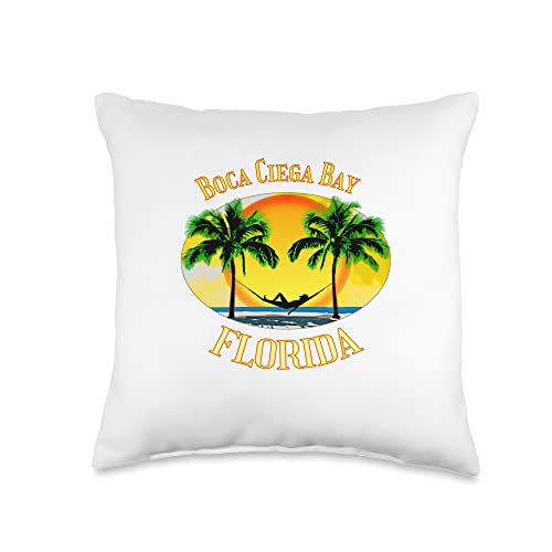 Fun Boca Ciega Bay Florida Souvenirs Boca Ciega Bay Florida Palm Trees Beach Vacation Throw Pillow, 16x16, Multicolor