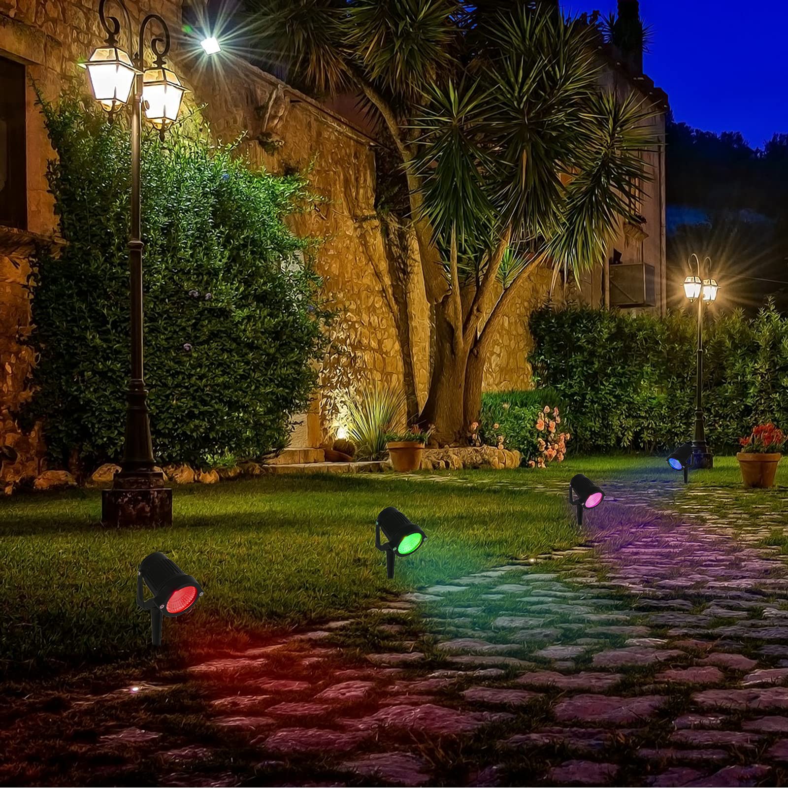 ACHENGE Color Change Landscape Lighting Low Voltage LED Outdoor Spotlights 6W 12V IP66 Waterproof Landscaping Lights Remote Control Garden Pathway Lights RGB Trees Decorations