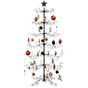 best choice products 6ft wrought iron ornament display christmas tree w/easy assembly and stand - black