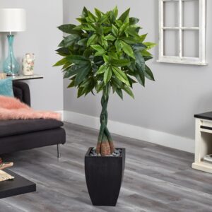 Nearly Natural 5ft. Money Artificial Tree in Black Square Planter