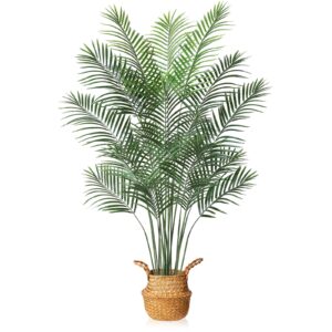 mosade artificial areca palm tree 6feet fake tropical palm plant and handmade seagrass basket, perfect tall faux dypsis lutescens plants for entryway modern decor home office porch balcony gift