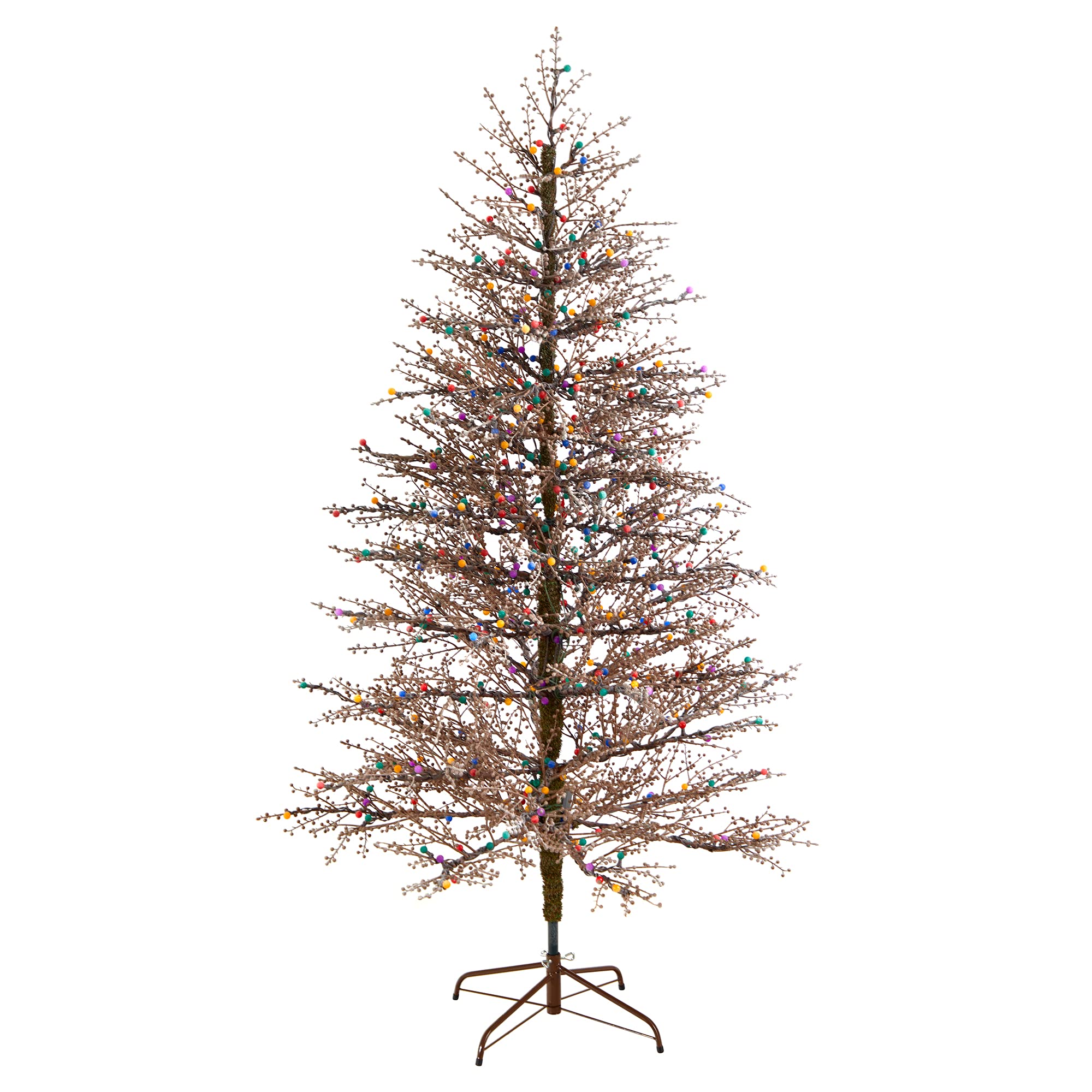 Nearly Natural 7ft. Frosted Berry Twig Artificial Christmas Tree with 450 Multicolored Gum Ball LED Lights and 1192 Bendable Branches