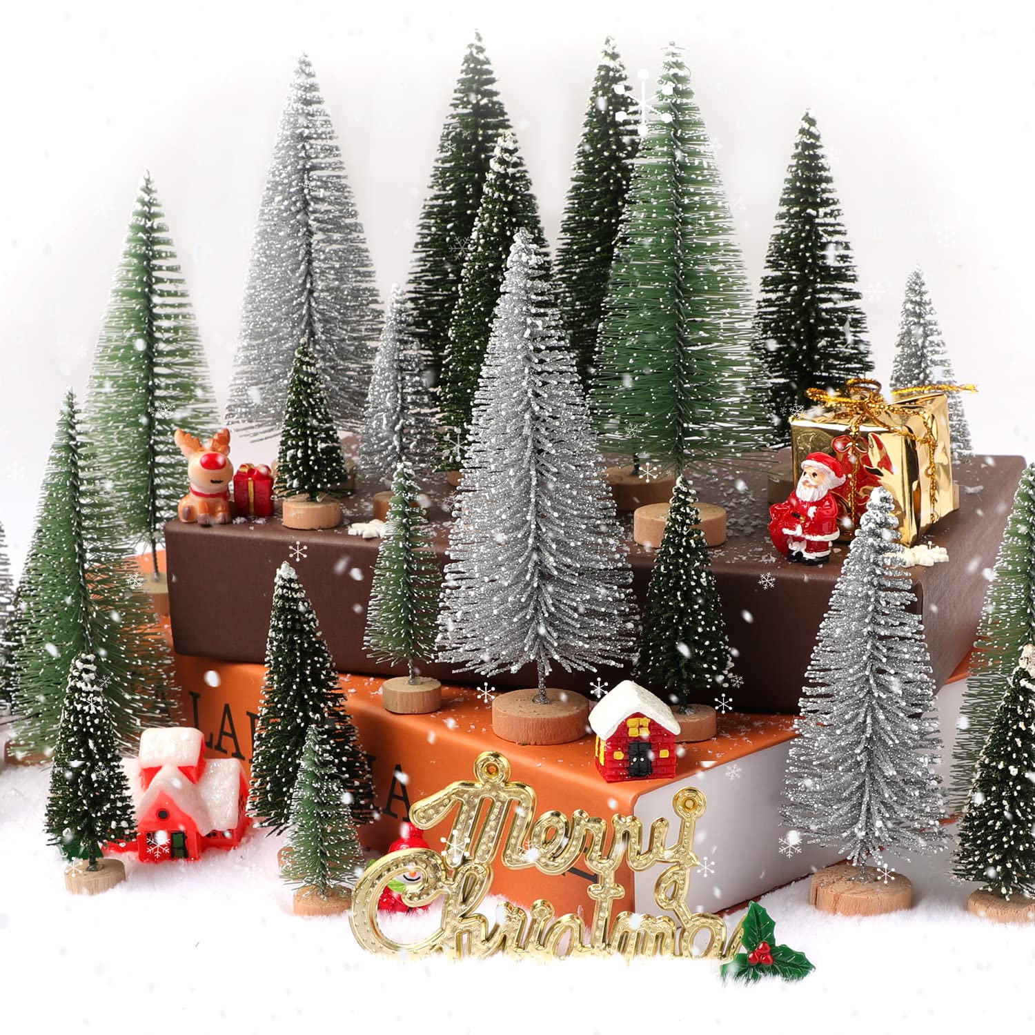 30Pcs Mini Christmas Trees and 115Pcs Christmas Pine Cones Berry Pine Branch Set