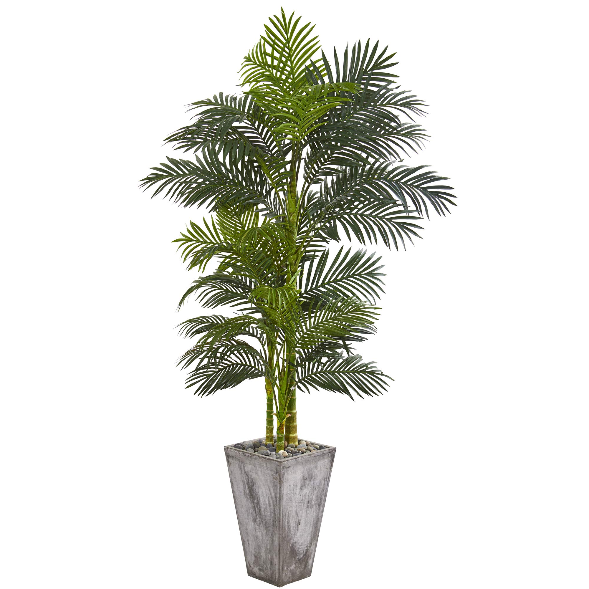 Nearly Natural 7ft. Golden Cane Artificial Palm Tree in Cement Planter