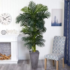 Nearly Natural 7ft. Golden Cane Artificial Palm Tree in Cement Planter