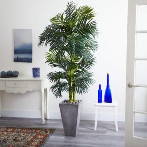 Nearly Natural 7ft. Golden Cane Artificial Palm Tree in Cement Planter