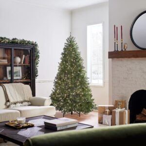 National Tree Company Pre-Lit Artificial Full Christmas Tree, Green, Dunhill Fir, White Lights, Includes Stand, 7.5 Feet