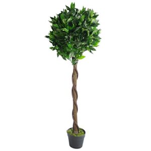 leaf artificial topiary bay laurel tree ball style plain stem in black plastic pot, 120cm (4ft) twist, youth large / 11-13