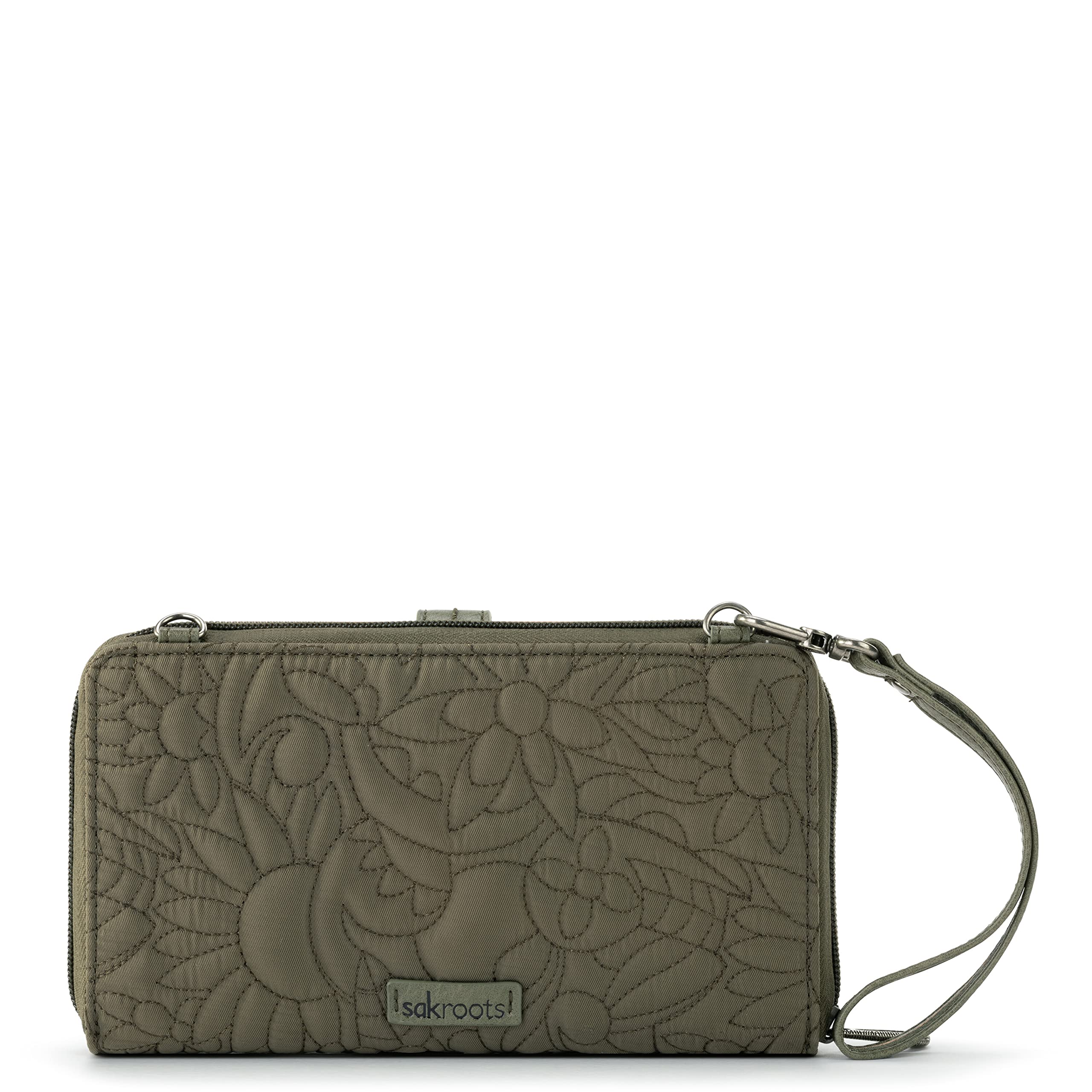 Sakroots Artist Circle Smartphone Crossbody in Eco Twill, Detachable Wristlet Strap, Quilted Olive Spirit Desert