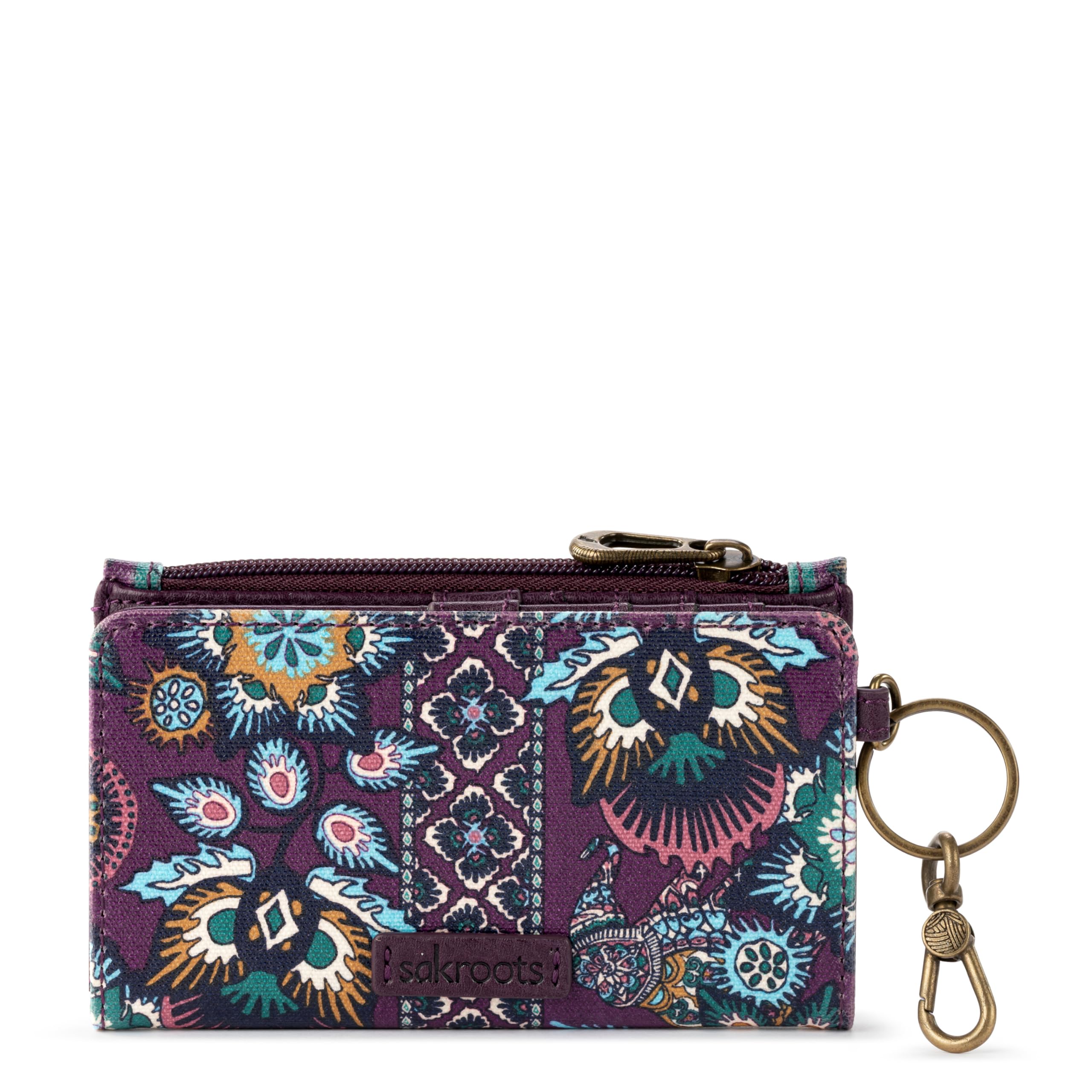 Sakroots Encino Slim Wallet in Coated Canvas, Pin Snap Closure, Violet Tapestry World