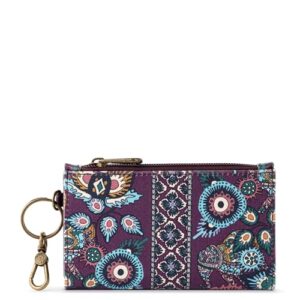 Sakroots Encino Slim Wallet in Coated Canvas, Pin Snap Closure, Violet Tapestry World