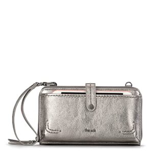 the sak iris large smartphone crossbody bag in leather, convertible wristlet purse design, pyrite