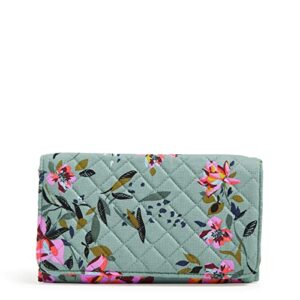 vera bradley women's cotton trifold clutch wallet with rfid protection, rosy outlook - recycled cotton, one size