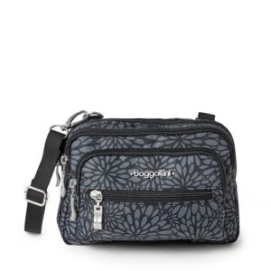 baggallini womens triple zip bagg convertible cross body, pewter floral, one size us