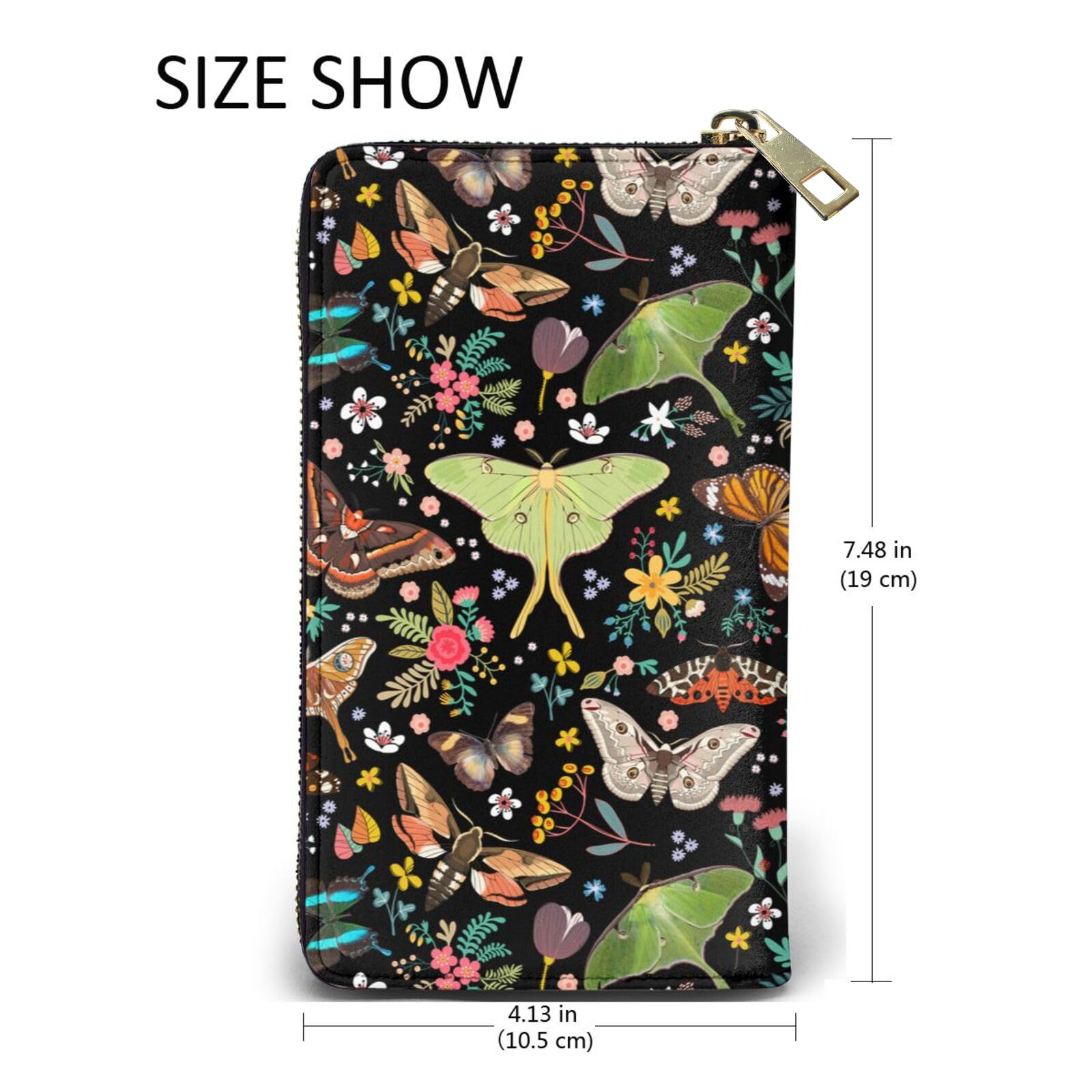 YISHOW Magic Butterflies Wallet Slim Thin Leather Purse Wallet With Zip Around Clutch Casual Handbag For Phone Key Credit Cards