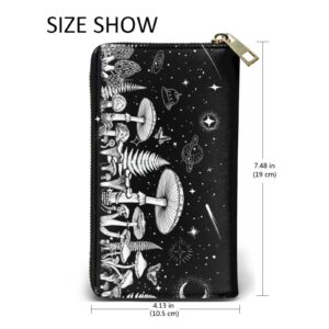 YISHOW Black White Mushroom Wallet Slim Thin Leather Purse Wallet With Zip Around Clutch Casual Handbag For Phone Key Credit Cards