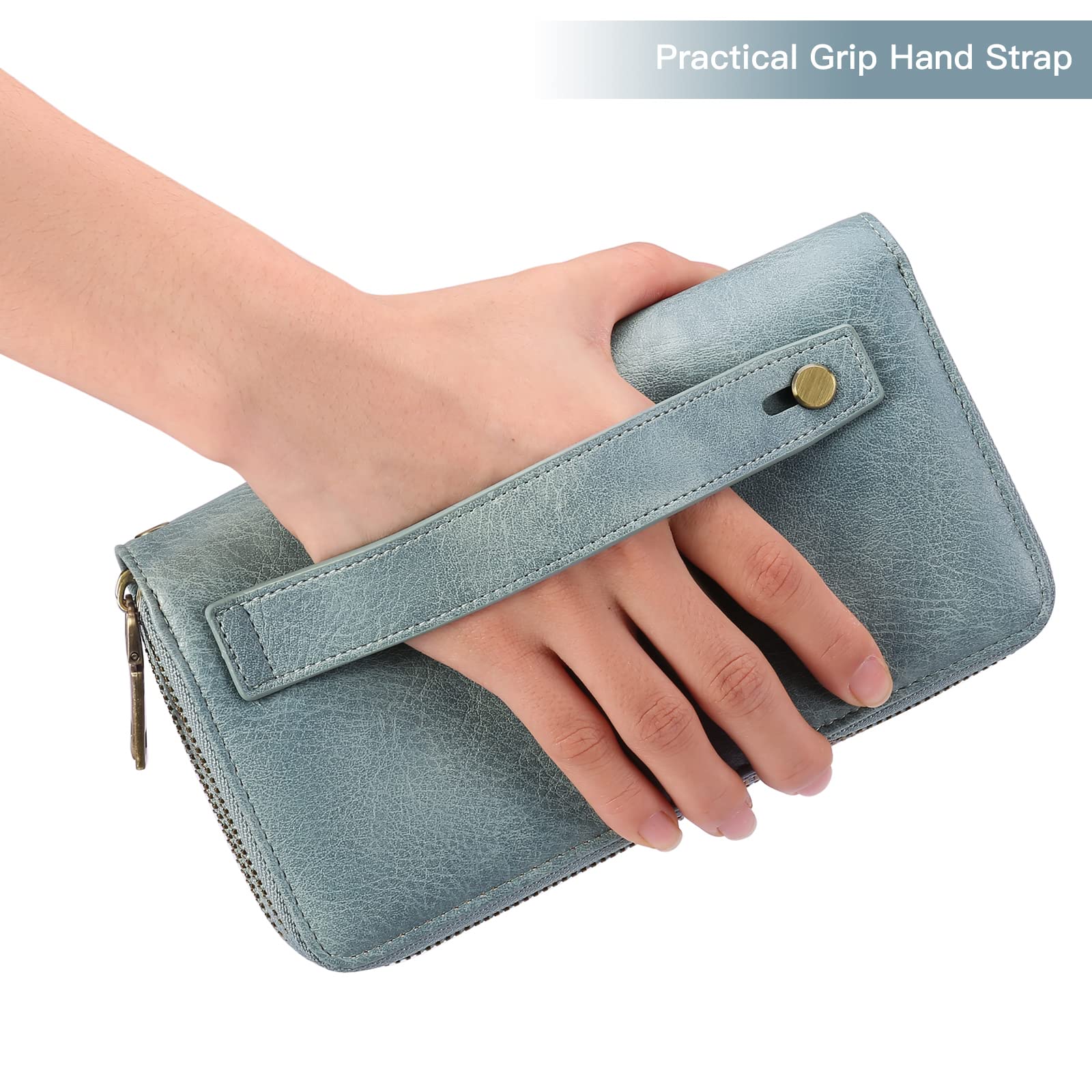 GAEKEAO Wallet for Women Clutch RFID Blocking Leather Wristlet Purse Large Capacity Credit Card Holder with Grip Hand Strap