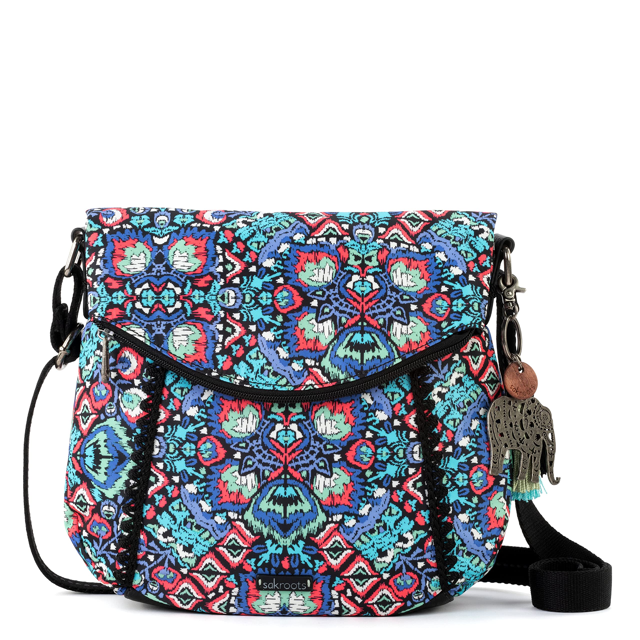 Sakroots Foldover Crossbody Bag in Eco-Twill with Adjustable Strap, Multi Ikat World