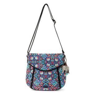 Sakroots Foldover Crossbody Bag in Eco-Twill with Adjustable Strap, Multi Ikat World