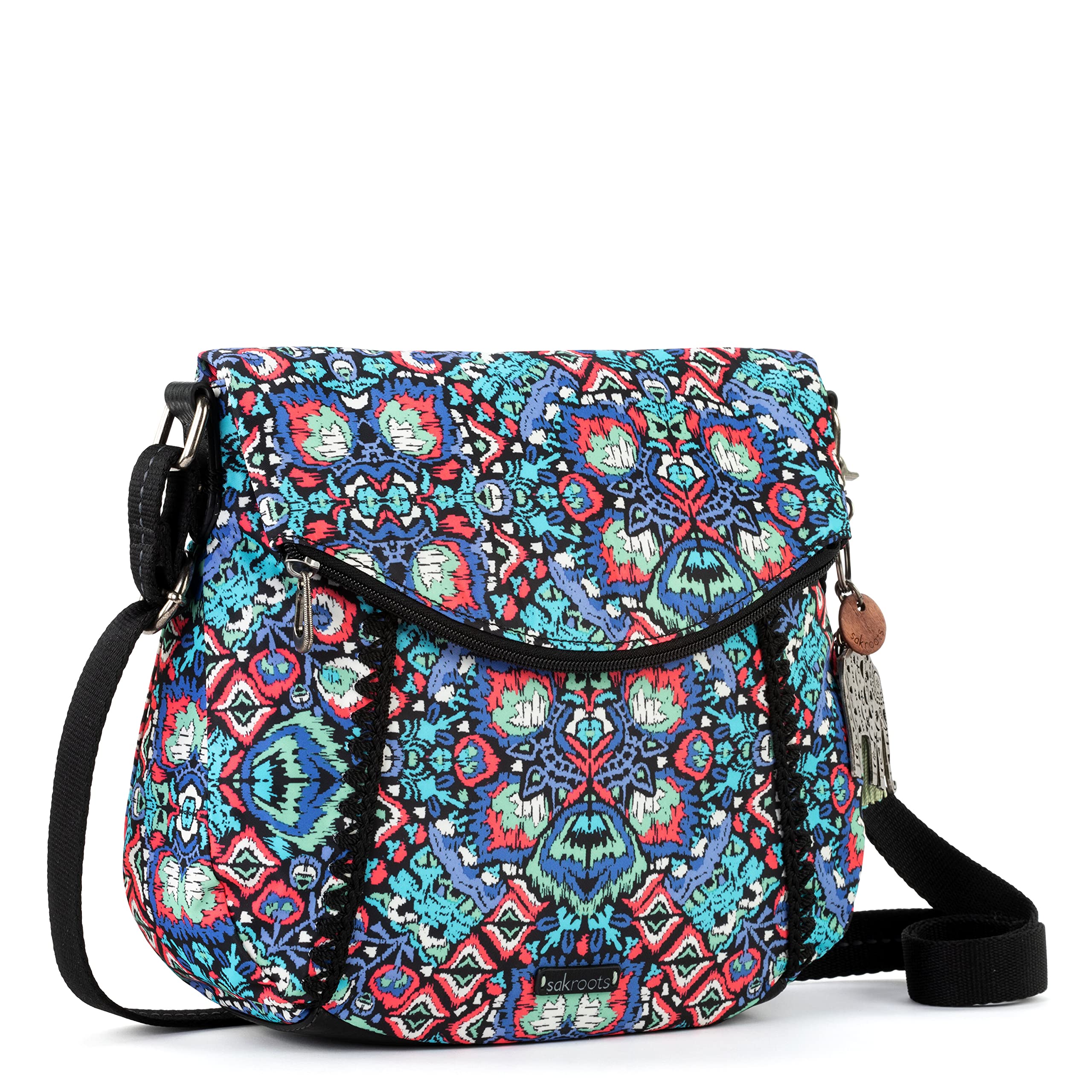 Sakroots Foldover Crossbody Bag in Eco-Twill with Adjustable Strap, Multi Ikat World