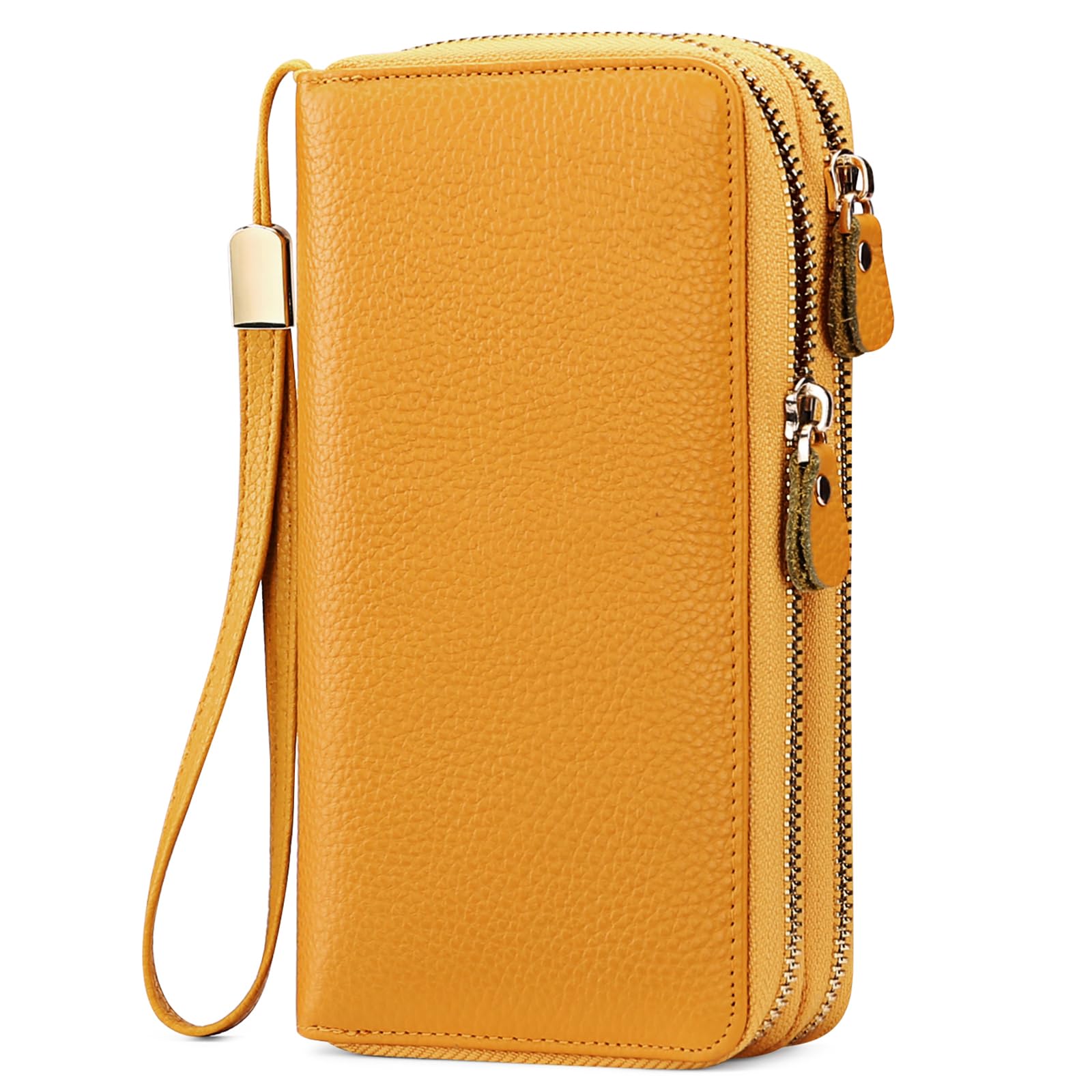 SENDEFN Leather Women Wallet RFID Blocking Zipper Around Phone Holder Clutch Wristlet Large Capacity