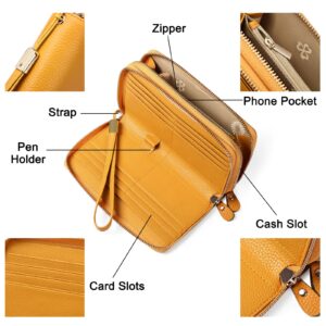 SENDEFN Leather Women Wallet RFID Blocking Zipper Around Phone Holder Clutch Wristlet Large Capacity